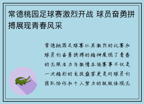 常德桃园足球赛激烈开战 球员奋勇拼搏展现青春风采