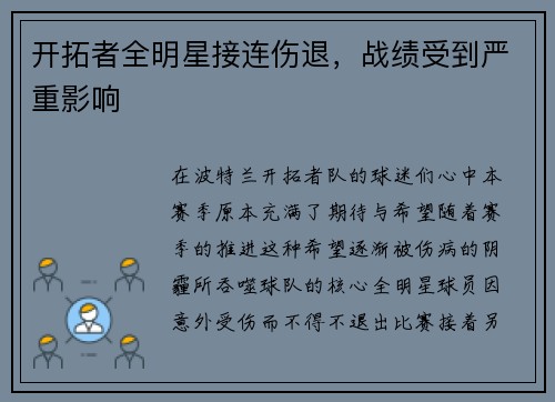 开拓者全明星接连伤退，战绩受到严重影响