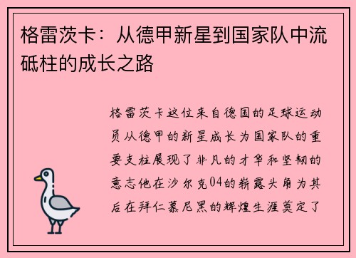 格雷茨卡：从德甲新星到国家队中流砥柱的成长之路
